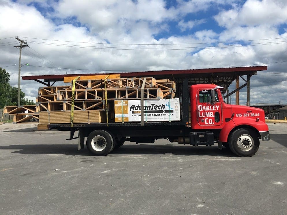 Oakley Lumber Company truck, find wood lumber in Nashville, TN at our Nashville lumber yard, we offer building supplies and materials, call today.